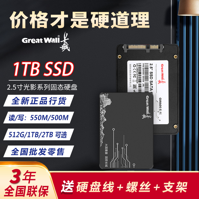 长城正品固态硬盘1TB 2TB台式机笔记高速SSD512G全新固态硬盘批发