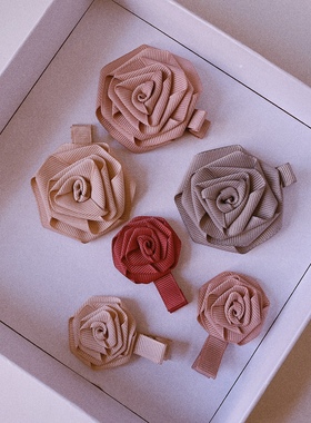 儿童蔷薇发夹可爱宝宝边夹子手工玫瑰花朵头饰丹麦bows同款