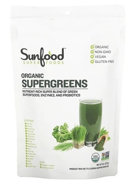 美国Sunfood 有机 Supergreen 227g 19种植物小麦草羽衣甘蓝欧芹