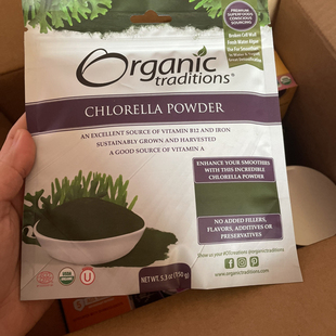 美国Organic Traditions Chlorella Powder有机破壁小球藻粉150g