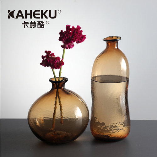侘寂风自然形态玻璃花瓶客厅摆件