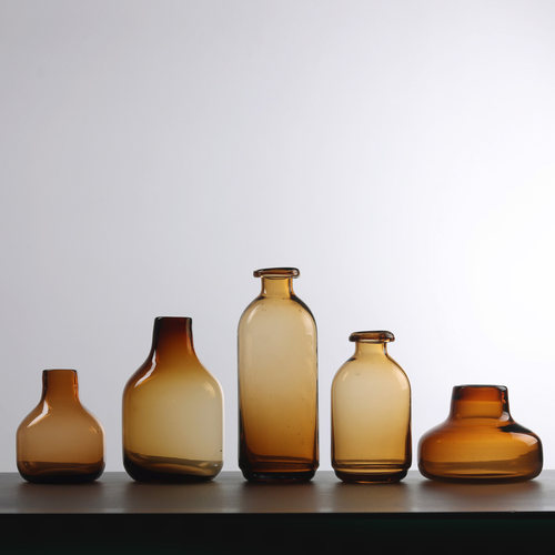 【孤品】琥珀色手工透明玻璃花瓶插花水培花器装饰摆件特价清仓