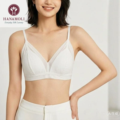 桑蚕丝春夏三角杯内衣女真丝轻薄无钢圈U型美背性感薄款文胸套装