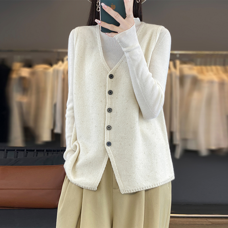 100%纯羊毛针织马甲开衫女
