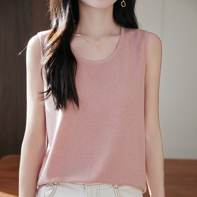 精纺丝光羊毛低圆领无袖针