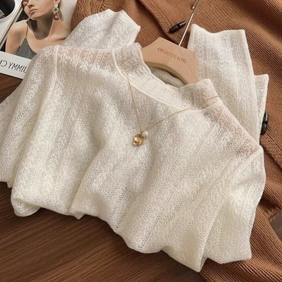 小香风半高领蕾丝花边水溶镂空