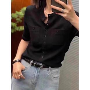 欧货德国扬子纱线羊绒针织短袖开衫女薄款减龄圆领羊毛T恤衫半袖