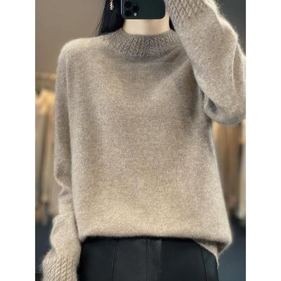 100%纯羊毛针织衫女半高领毛衣
