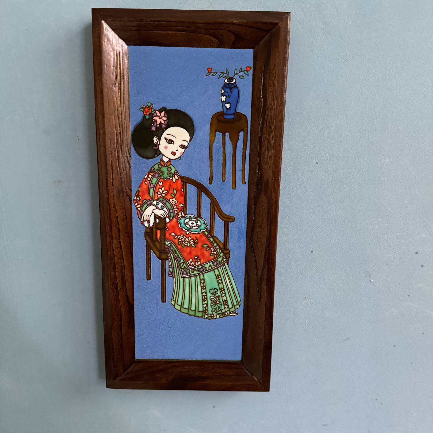 新中式手绘陶瓷版画旗袍人物挂画