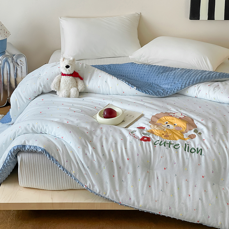 一乐卡通全棉双层纱豆豆绒被
