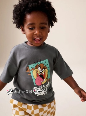 NEXT英国男童装正品26夏男宝深灰色卡通兔八哥大嘴怪纯棉短袖T恤