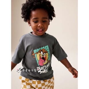 NEXT英国男童装正品26夏男宝深灰色卡通兔八哥大嘴怪纯棉短袖T恤