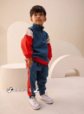 NEXT英国男童装正品26春男宝红白蓝色拼接拉链立领卫衣运动裤套装