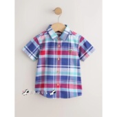 牛津衬衣衬衫 26夏男宝红蓝色英伦格子百搭短袖 正品 NEXT英国男童装