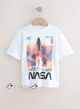 NEXT英国童装正品26夏男大童白色NASA宇航局宇宙飞船纯棉短袖T恤
