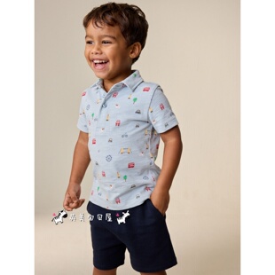 NEXT英国男童装正品26夏男宝卡通伦敦巴士大本钟短袖T恤短裤套装