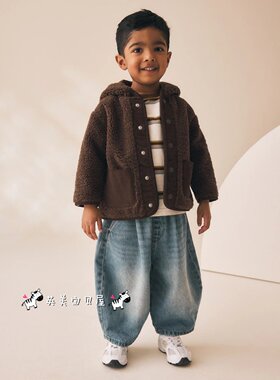 NEXT英国男童装棕色连帽厚绒外套