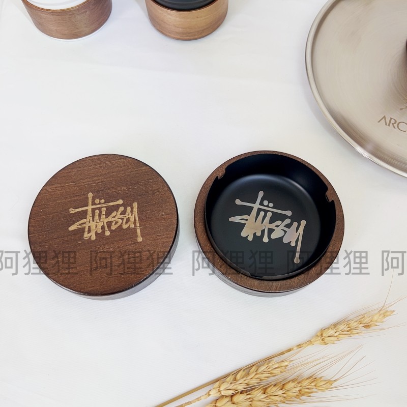 潮牌复古实木烟灰缸带盖轻奢家用烟灰缸办公室客厅茶几防飞酒店