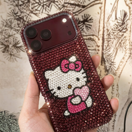 新款勃艮第红卡通kt满钻手机壳款iPhone18promax苹果系列iPhone16