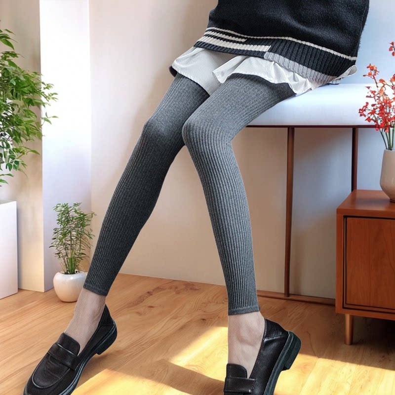 2024秋冬季中厚连裤袜女300D竖条纹显瘦微压九分踩脚打底裤袜棉质