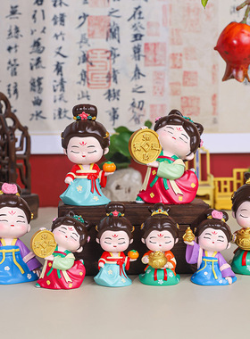 国潮风唐福洛仕女树脂摆件