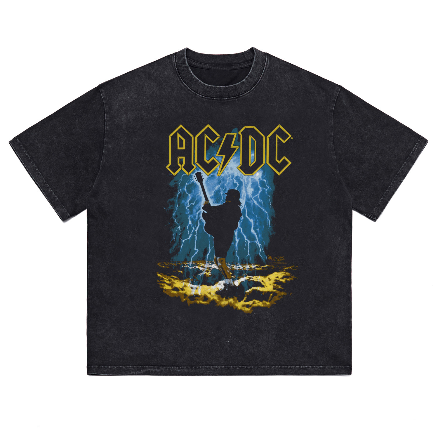 热石俱乐部HotStone摇滚T恤潮牌vintage男女儿童ACDC乐队吉他短袖