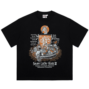 2024七福神夏季潮牌短袖T恤日系男装浮世绘和风透气印花宽松ins