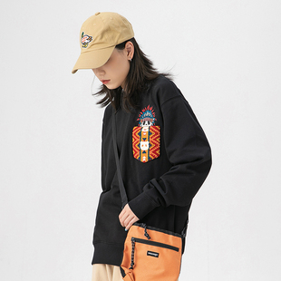 印第安熊猫圆领卫衣潮牌休闲圆领刺绣学生男女情侣款 卡通