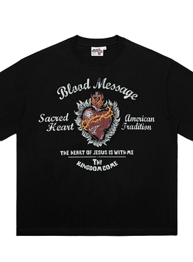 oldschool夏季印花男女情侣短袖T恤宽松落肩潮牌西海岸TATOO半袖