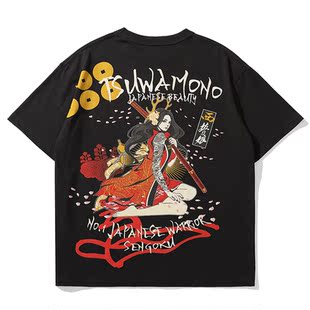日系双娘拔刀印花浮世绘T恤休闲情侣潮 潮牌短袖 2026夏季 百搭男士