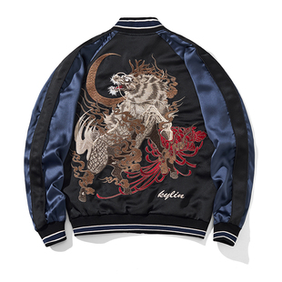 猴子商店 丝卡将sukajan横须贺重工刺绣麒麟棒球服夹克外套神兽