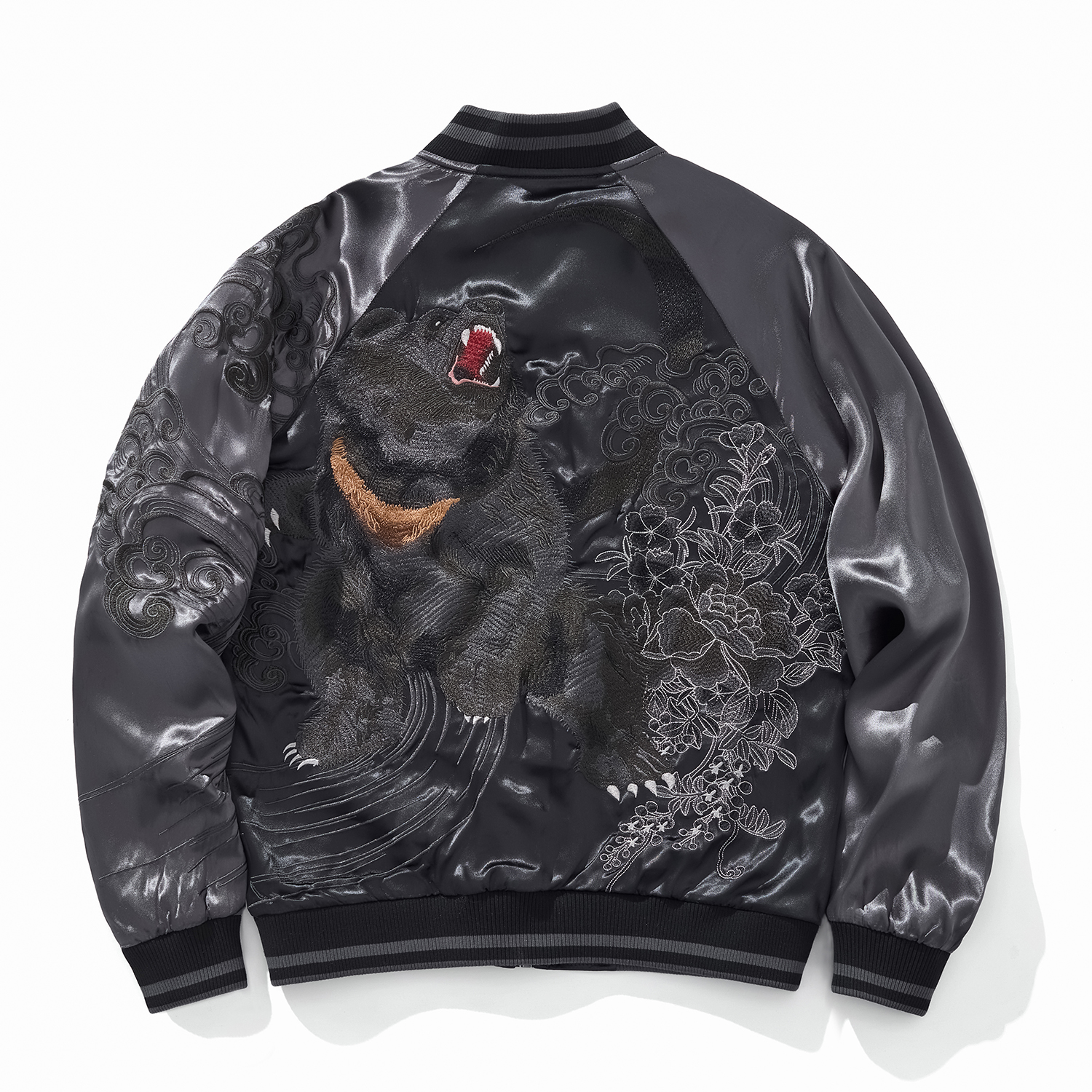 SUKAJAN黑熊刺绣夹克棒球服