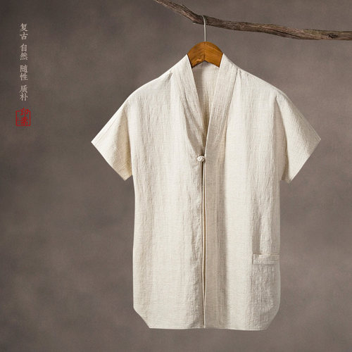 夏季薄款短袖盘扣棉麻衬衫汉服