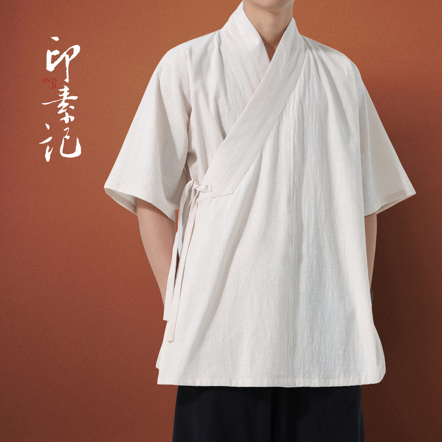 春夏纯棉透气中式交领汉服短袖家居夏装短汉元素明制夏季道袍男款图片