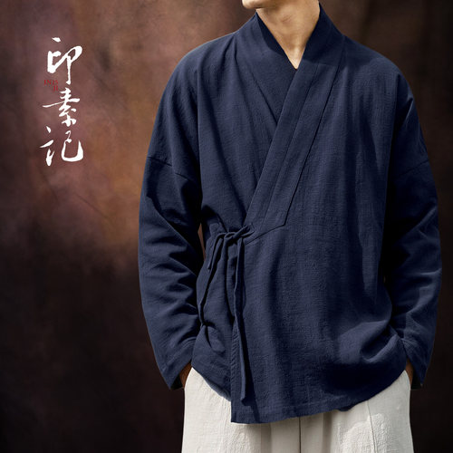 秋款纯棉明制传统交领右衽汉服长袖宽松禅意居士服禅服上衣套装