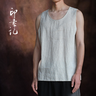100%纯亚麻背心男夏季纯色马甲薄款宽松透气外穿宽松休闲坎肩上衣