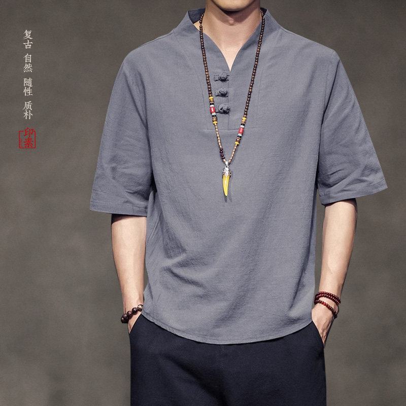 印素夏款薄款纯棉t恤男中式短袖复古中国风男装宽松棉透气上衣,男装,唐装,淘宝优惠券,粉丝福利购,淘宝优惠卷