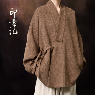 秋冬季中国风汉服道袍斜襟汉服男女款呢料唐装古风宽松道袍禅修服