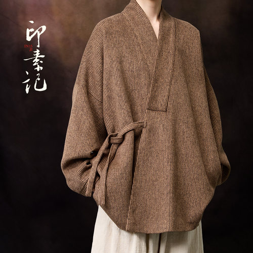 秋冬季中国风汉服道袍斜襟汉服男女款呢料唐装古风宽松道袍禅修服