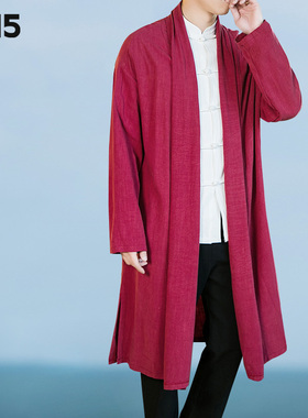 秋季薄款中国风长款棉麻风衣男宽松休闲长衫汉服披风道袍居士外套