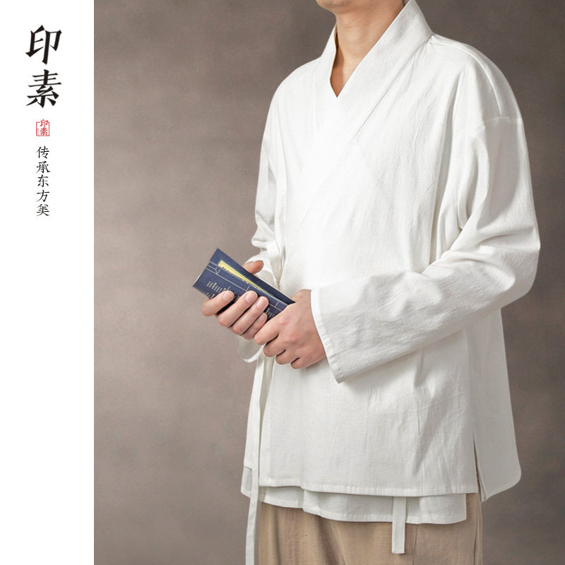 印素秋款中国风纯棉假两件改良汉服复古风禅意新中式男装长袖外套,男装,汉服,淘宝优惠券,粉丝福利购,淘宝优惠卷