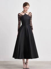 越南设计师新款小众黑色网纱长袖打底裙性感小礼服优雅气质连衣裙