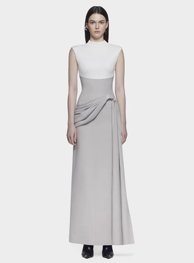 法式优雅气质白色轻礼服女越南设计师女神范半高领背心简约连衣裙