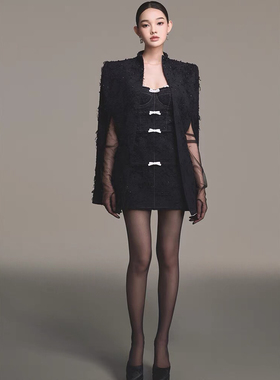 越南设计师新款轻奢高级感小众立体毛绒感细闪钉珠斗篷外套女