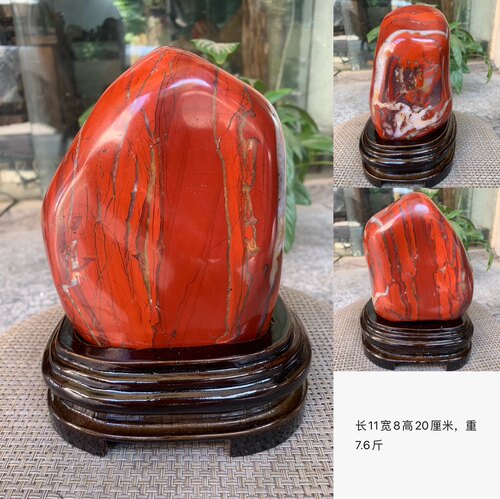 玉石观赏石原石大风水中式石头摆件红碧玉原石摆件客厅玄关奇石