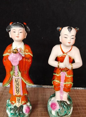 景德镇陶瓷雕塑瓷器善财龙女金童玉女童男童女一对菩萨佛前侍奉