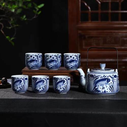 精品陶瓷手工手绘红稀土鱼藻盖碗