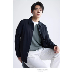 立领风衣外套男 通勤秋内里绒面修身 A4QFY0011 0012Y利家商务新款