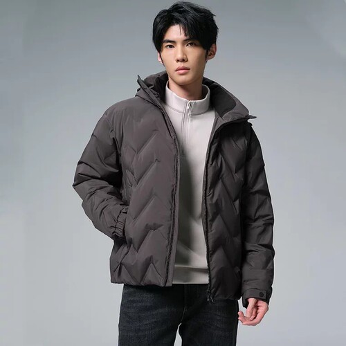 新款保暖连帽休闲简约羽绒服男