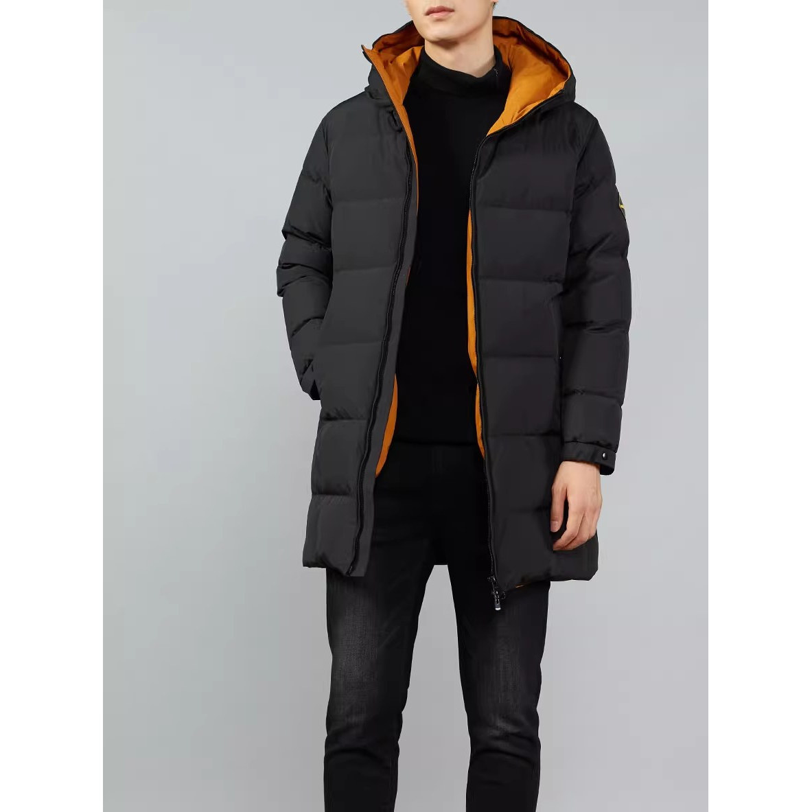 19DRF2091Y男装冬季新款商务时尚连帽加厚保暖修身中长羽绒服外套